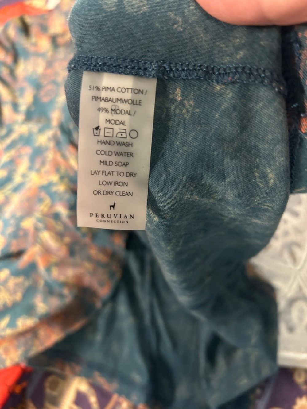 Peruvian Connection Women’s Teal Floral Long-Sleeve Swing Top Size L - Picture 11 of 12